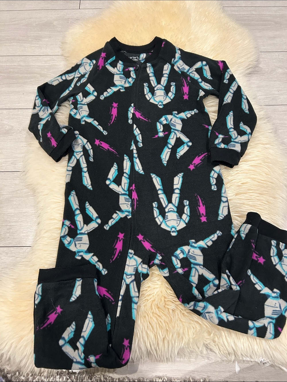 Carter's Black Fleece Robot Print One-Piece with Teal and Magenta Accents